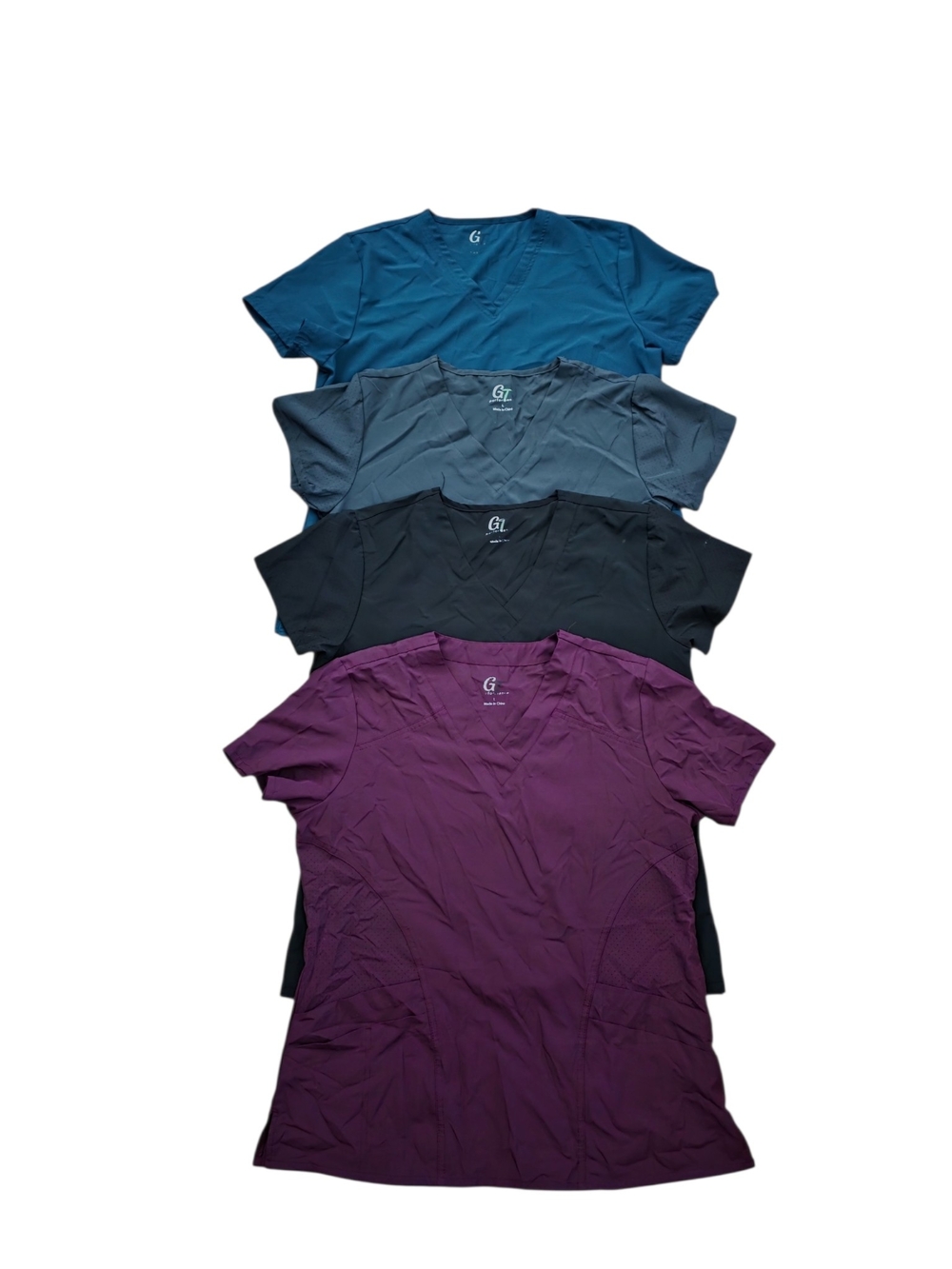 GT Performance Women's Large Scrub Tops LOT OF 4 Short-Sleeve V-Neck Tee